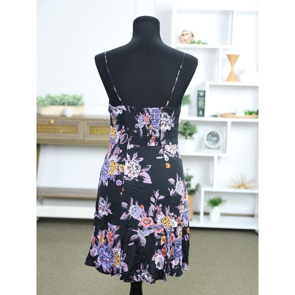 Free People Black Floral Mini Dress Boho Ruched Tie Front Festival Babydoll S - Picture 6 of 16